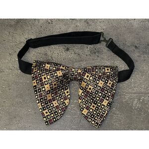 Handmade Oversized Silk Bow tie Vintage style 70`s Geometric Black/Brown Wedding